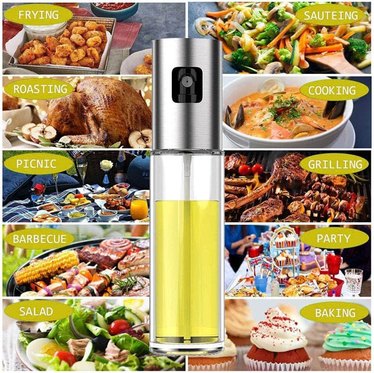 100ml Oil Sprayer for Cooking, Mini Kitchen Olive Oil and Vineger Mister for Salad, Baking, Airfryer, Grilling, BBQ (Funnel, Basting Brush and Cleaning Brush Included.)