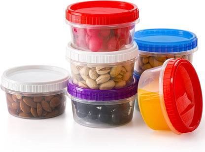 Okllen 40 Pack Small Storage Container Boxes, 10 OZ Food Container Jar with Airtight Screw Lid, Reusable Wide Mouth Slime Cup for Snack, Soup, Fruit, BAP Free, Sturdy Plastic