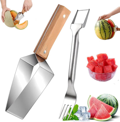 Upgrade Large Triangle Watermelon Cutter Stainless Steel Melon Slicer 2026 NEW Portable Watermelon Cutter with Wooden Handle, Fruitcutter Kitchen Gadgets for Watermelon Melon Apple Pineapple (#)