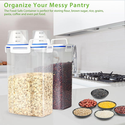 Viretec Rice Storage Container, 15 to 20lb Dry Food Airtight Dispenser, Pet Dog Cat Food Canister, BPA Free Clear Plastic Kitchen and Pantry Bin for Oatmeal, Cereal, Pasta, Flour Pack of 2 Grey