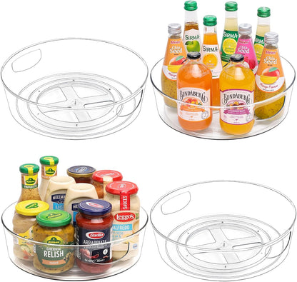 GUZON 4 Pack Lazy Susan Organizer for Cabinet, Upgraded 11.5" Clear Turntable Organizer with Handles and Raised Edge, Lazy Susan for Table Top, Pantry Organizers and Storage for Kitchen, Refrigerator