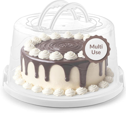 EXTRA LARGE & EXTRA STURDY Cake Carrier, Cake Stand with Lid and Foldable Handles - Multifunctional Serving Platter and Cake Plate - Cake Container with Dome and Strong Snaps 13 x 13 x 7 inch (Green)