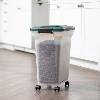 IRIS USA Remington Dog Food Storage Container, 30 lbs, 11 lbs, Airtight, Stackable, Wheels, Food Storage, Treat Box, 2-Cup Scoop