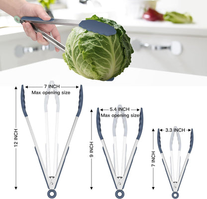 HOTEC Premium Stainless Steel Locking Kitchen Tongs with Silicon Tips, Set of 2-9" and 12"