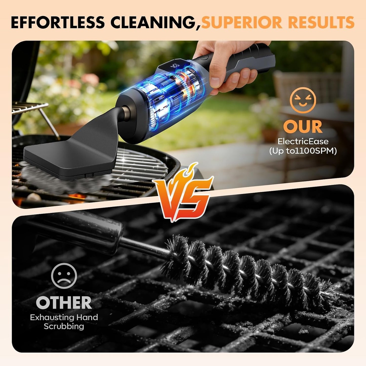 Electric Grill Brush - Bristle Free Grill Brush for Outdoor Grill, Cordless BBQ Grill Cleaner with 3 Heads, Rechargeable 240 Mins Runtime Barbecue Grill Cleaning Brush (Gray)