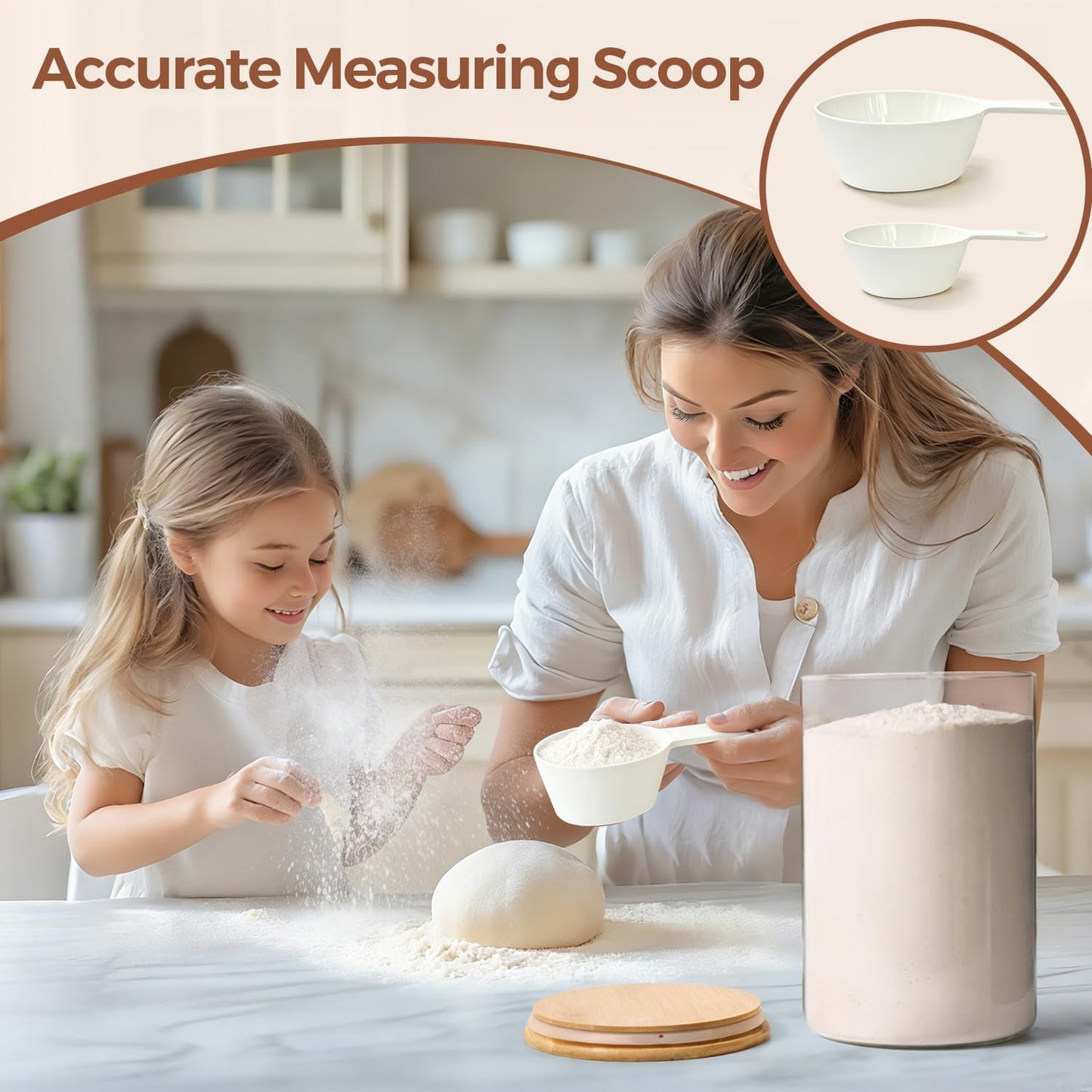 ComSaf 2Pcs Large Glass Storage Containers with Lids 4Qt, 1 Gallon Wide Mouth Flour Sugar Storage Containers, Large Capacity and Sealed for Rice, Cereal, Oat, Easy Clean and Scoop, Pantry Organization