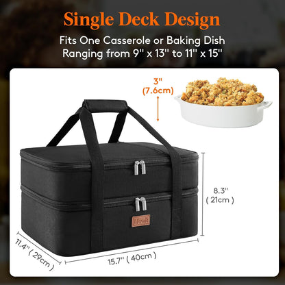 Lifewit Insulated Double Decker Casserole Carrier for Hot or Cold Food, Casserole Dish Carrying Case, Lasagna Holder for Potluck Parties, Picnic and Cookouts, Fits 9"x13" Baking Dish, Grey