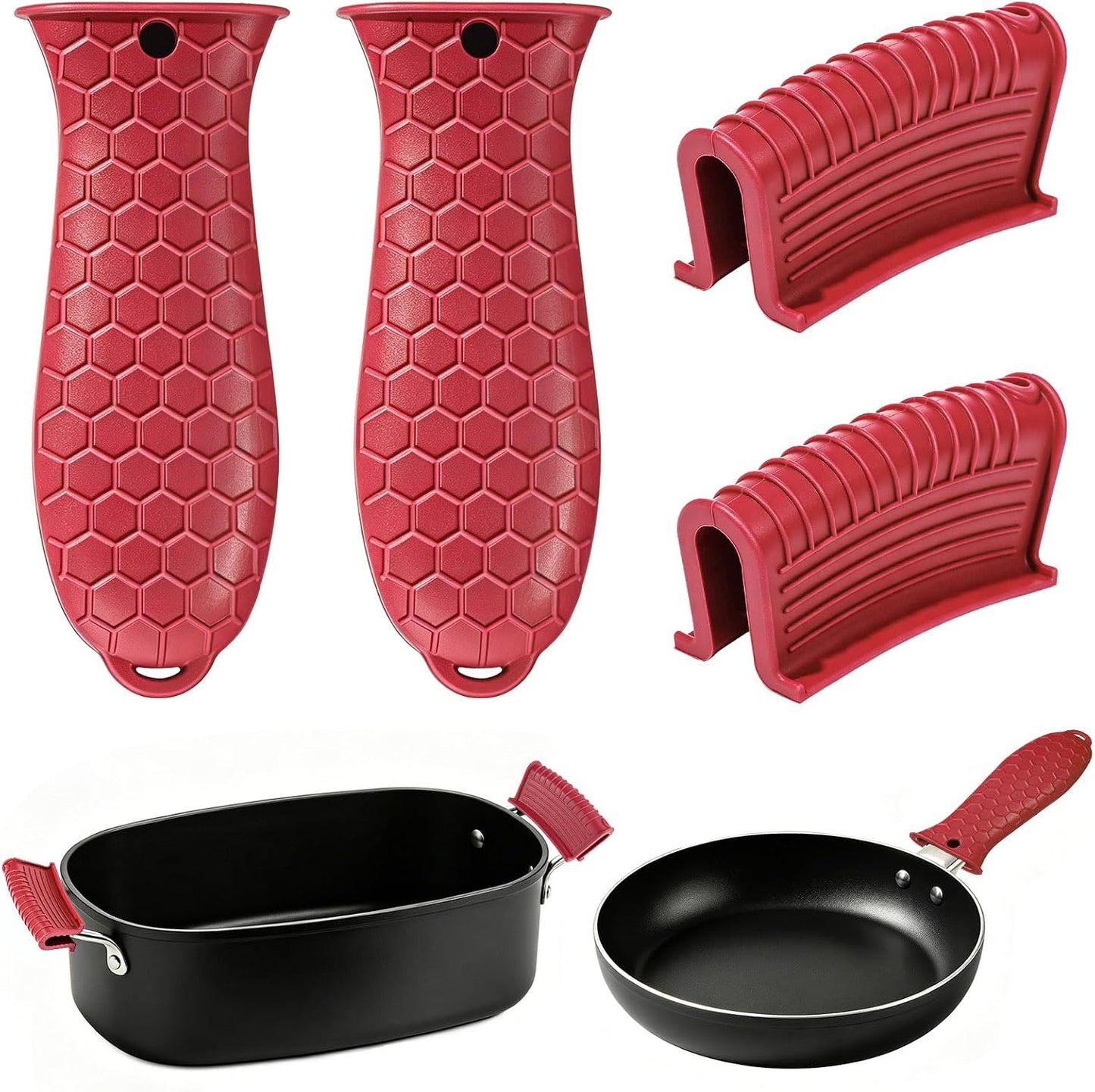 TXIN Set of 4 Silicone Hot Handle Cover Heat Resistant Pot Grip Holder Non-Slip Pot Handle Pan Sleeve Grip Potholder for Cast Iron Skillets, Griddles, Frying Pans and Metal Cookware (Blue)