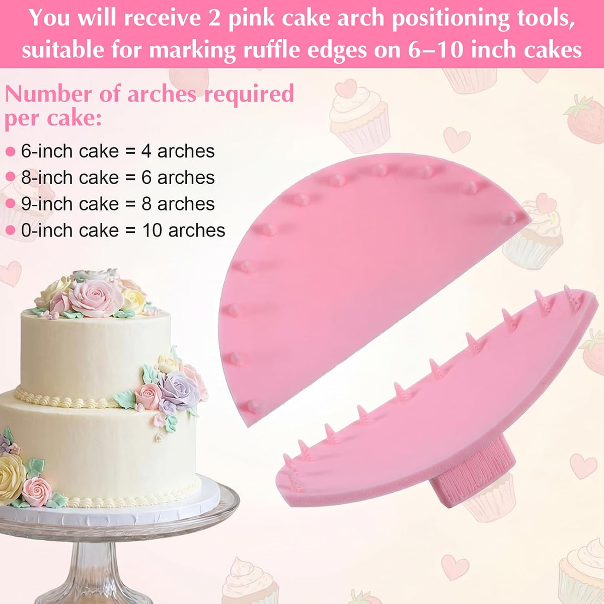 2Pcs Pink Cake Leveler Tool, 3D Cake Arch Guide Tool for 6"-10" Round Cakes Bakers