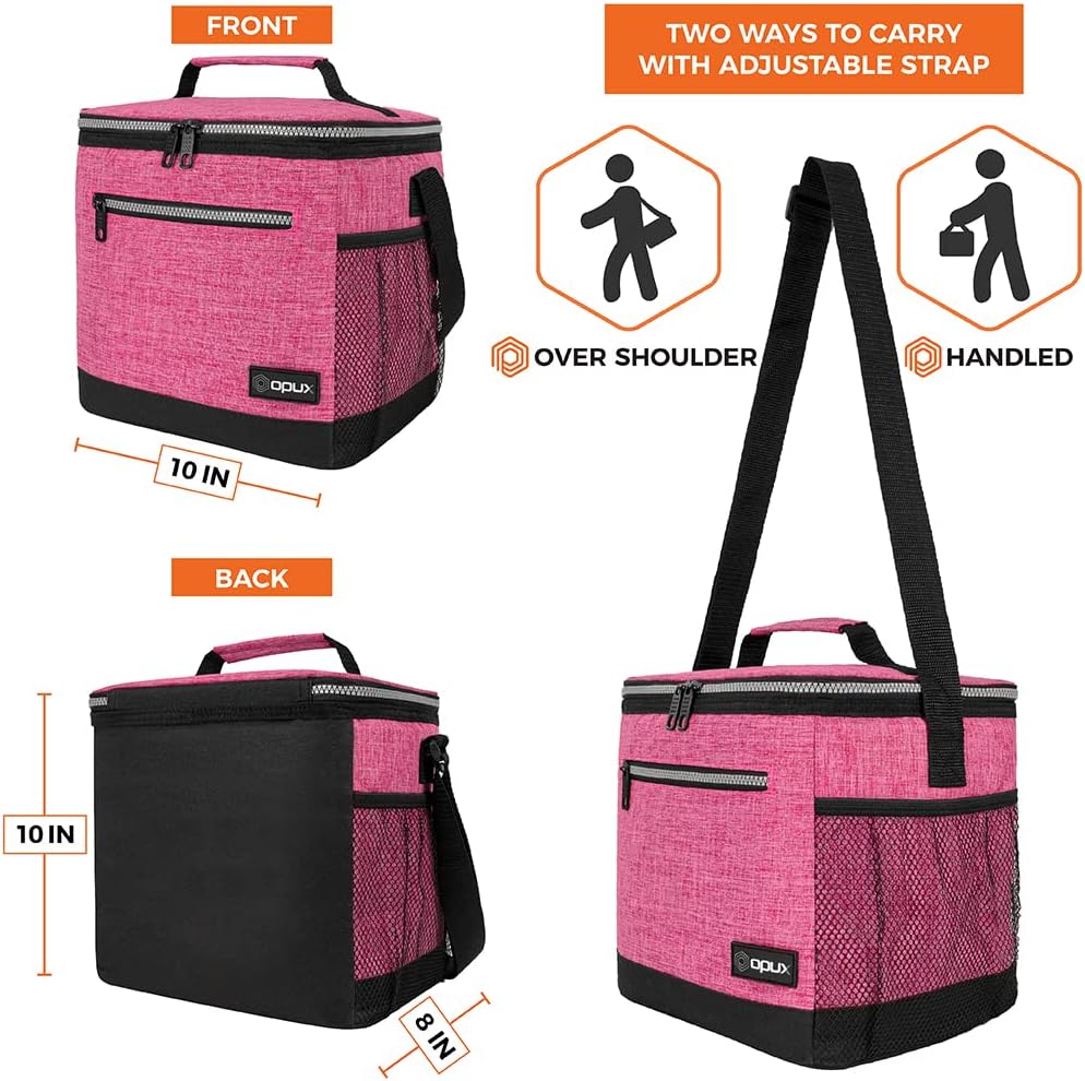 opux Insulated Lunch Box Men Women, Lunch Bag for Work School, Leakproof Soft Cooler Tote Adult, Large Lunch Pail Kids Boys Girls, Picnic Beach Food Bag with Shoulder Strap, Purple Floral
