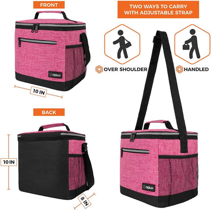 opux Insulated Lunch Box Men Women, Lunch Bag for Work School, Leakproof Soft Cooler Tote Adult, Large Lunch Pail Kids Boys Girls, Picnic Beach Food Bag with Shoulder Strap, Purple Floral
