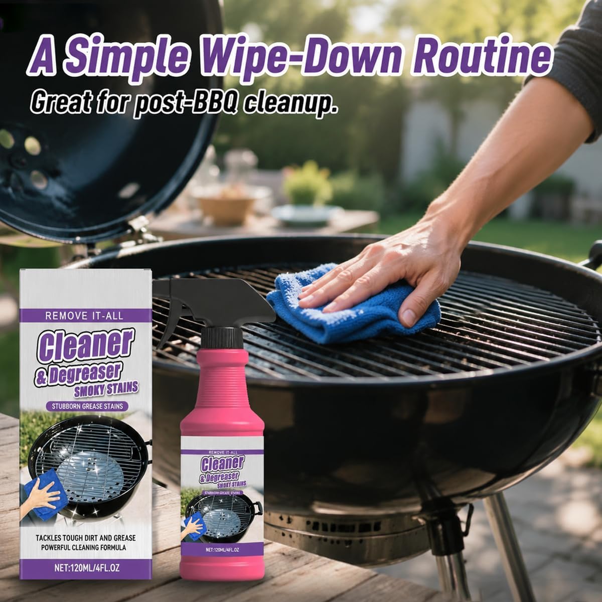Fast-Acting Grill Cleaner Spray, Heavy Duty BBQ Degreaser for Burnt Food & Stubborn Grease, Powerful No-Scrub Oven & Kitchen Cleaner for Grills, Stovetops & Pans (1pcs)