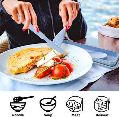 Lnrkai Travel Utensils Set with Case, 4 Sets Wheat Straw Reusable Spoon Knife Forks Tableware, Portable Cutlery Set for Lunch Box Accessories for Adults Travel Picnic Camping or Daily Use