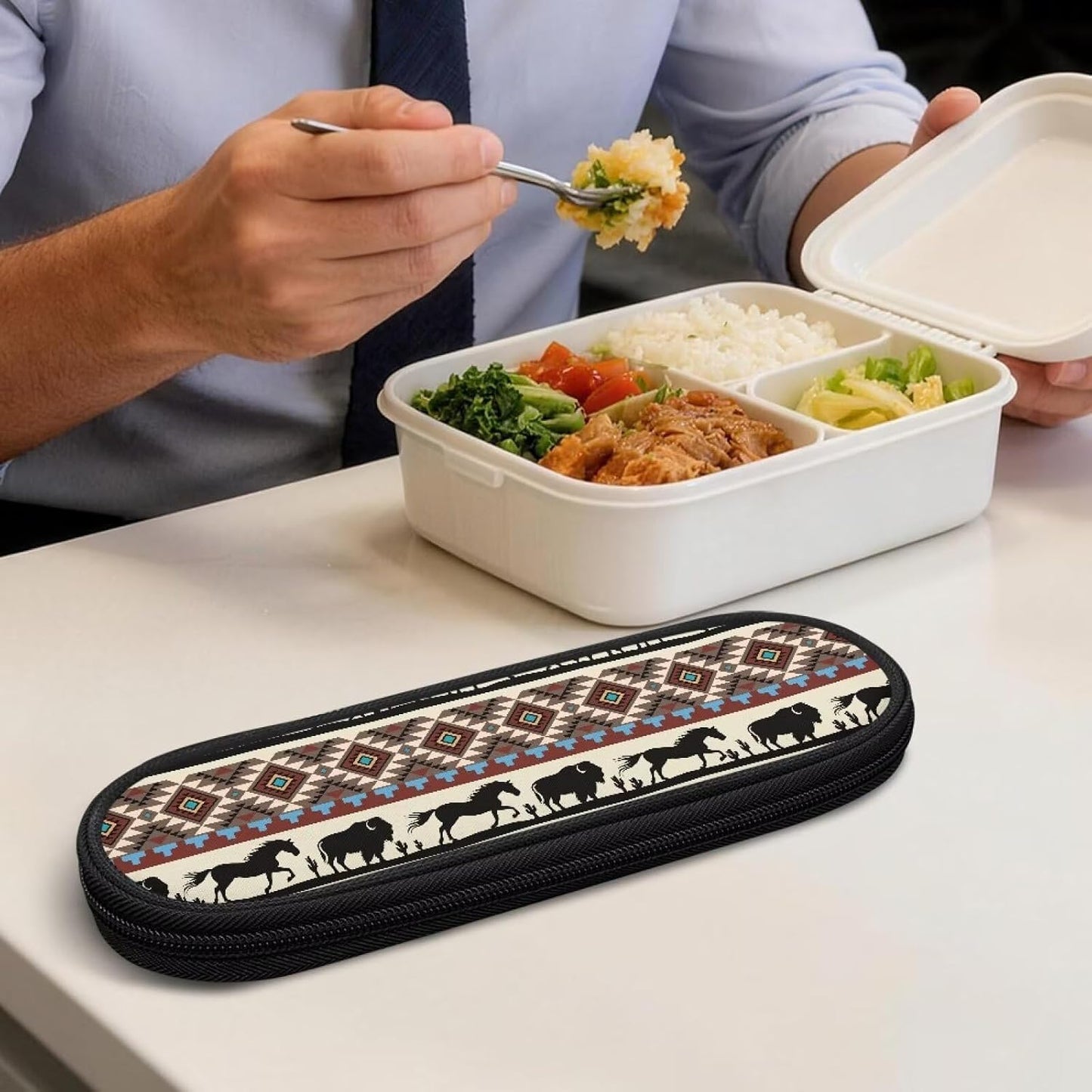 Travel Cutlery Set with Case for Kids Portable Utensil Case Reusable Silverware Pouch for School Travel Lunch Capybara Flower