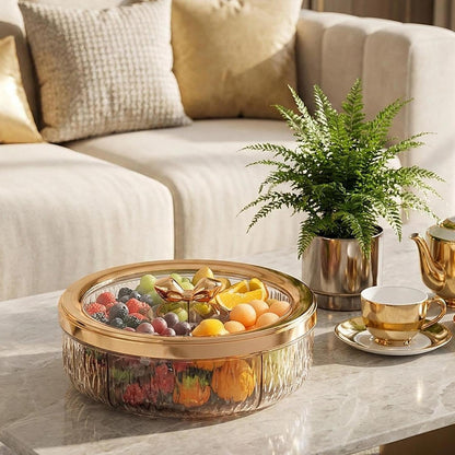 Yajuyi Divided Serving Tray Snack Dishes Dessert Plate Rotating Serving Platter Dish Clear Visibility Lid Suitable for Entertaining Living Room, Rose Golden Bow