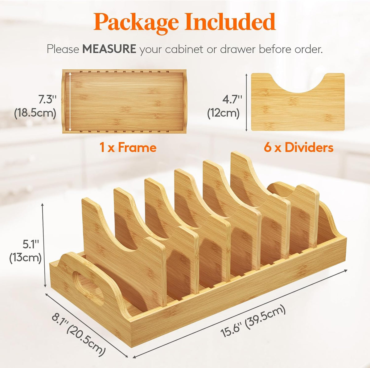 Lifewit Bamboo Lid Organizers for Inside Cabinet with 5 Sections