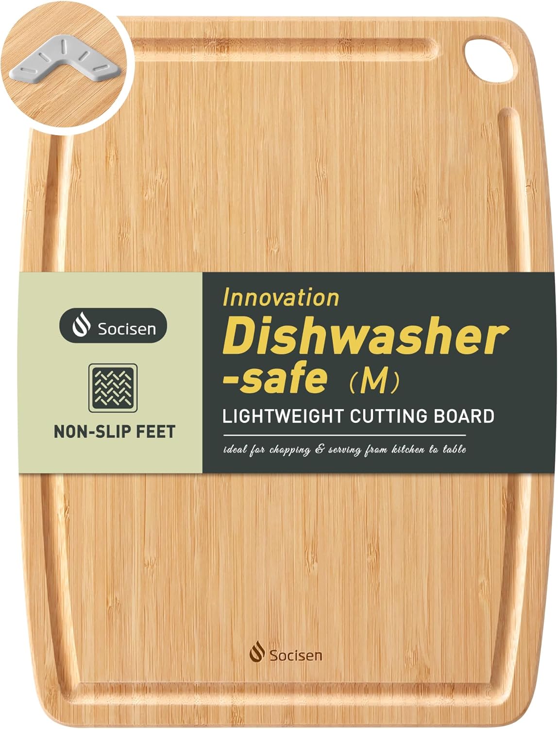 Lightweight Durable Bamboo Cutting Board Set with Non-Slip Feet, Wood Cutting Board for Busy Kitchen, Easy Clean Wooden Chopping Boards with Juice Groove Best House Warming Gift Set of 3 (S+M+L)