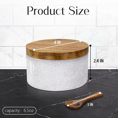 Marble Salt Cellar with Lid & Spoon, Salt Container, Salt Holder
