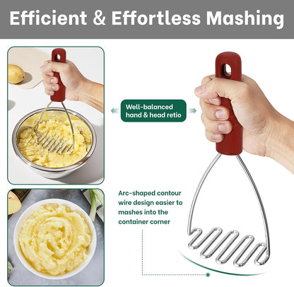 Beneno Ergonomic Soft Grip Stainless Steel Potato Masher, Black