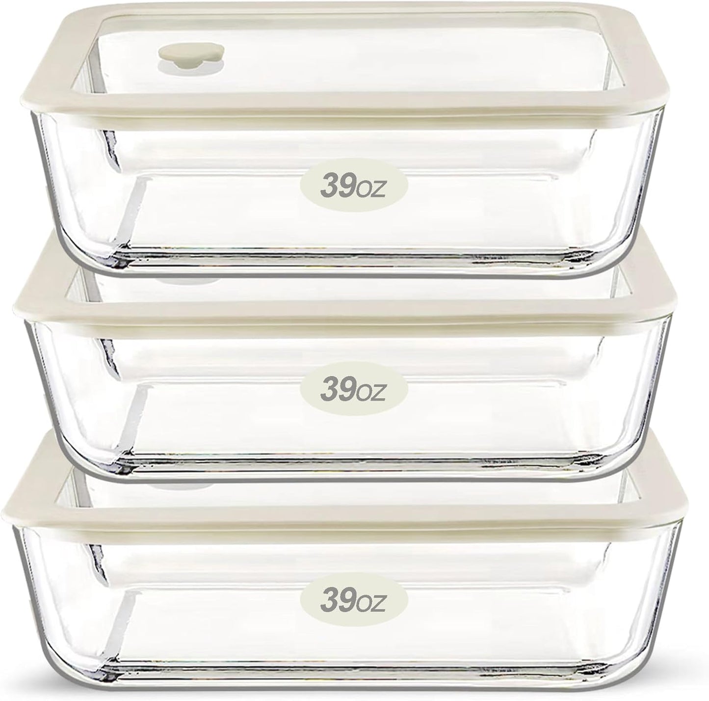 Urban Green Glass Food Container Set with Glass Lid, 3 Pack, Food Storage Containers Set, Airtight, LeakProof, 100% Plastic Free, Meal Prep Containers (White Color)