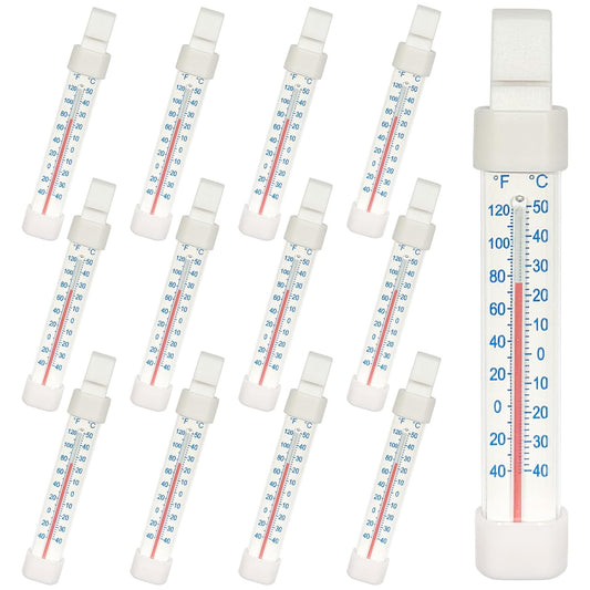 12 Pack Refrigerator Freezer Thermometer - Fridge Thermometer with Dual-Scale -40-50°C/-40-122°F Long Strip Hanging Standing Analog Thermometer for Freezer Refrigerator Cooler