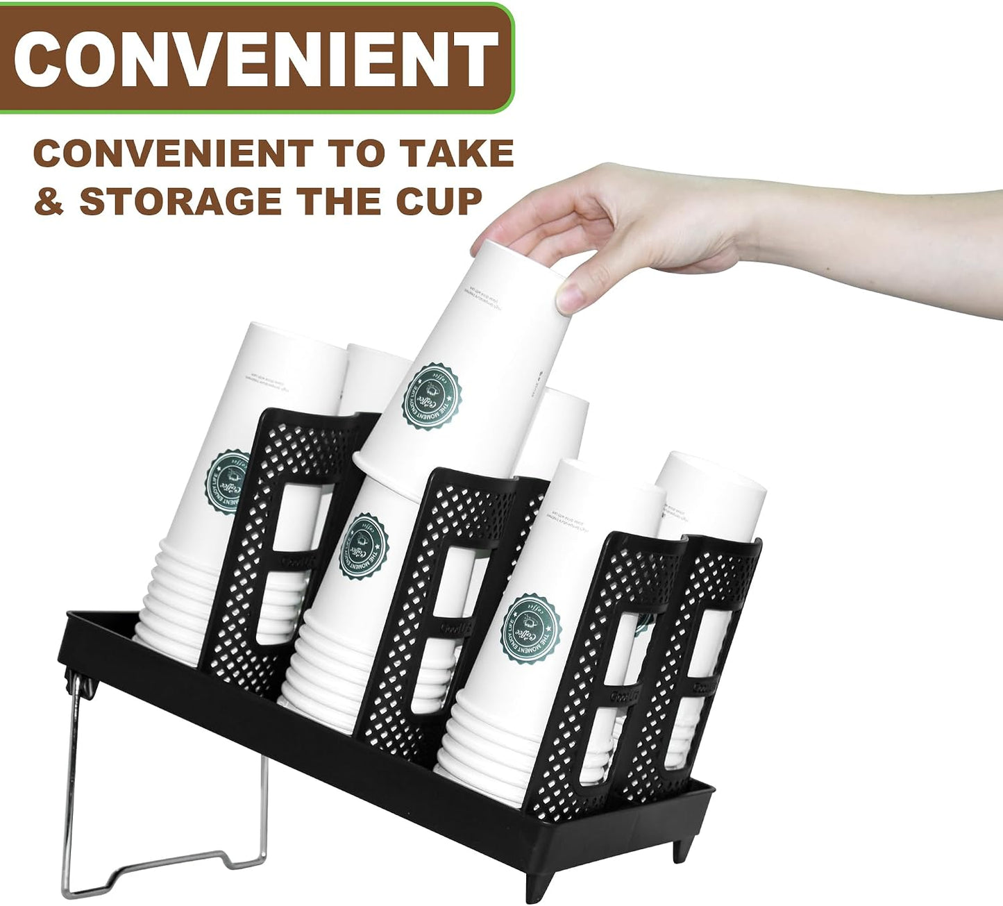 Coffee Cup Holder,Cup and Lid Dispenser with Stand,Disposable Cups Organizer,3 Slots,for Coffee Station,Bar,Office,Home,Restaurant,Breakroom,Countertop