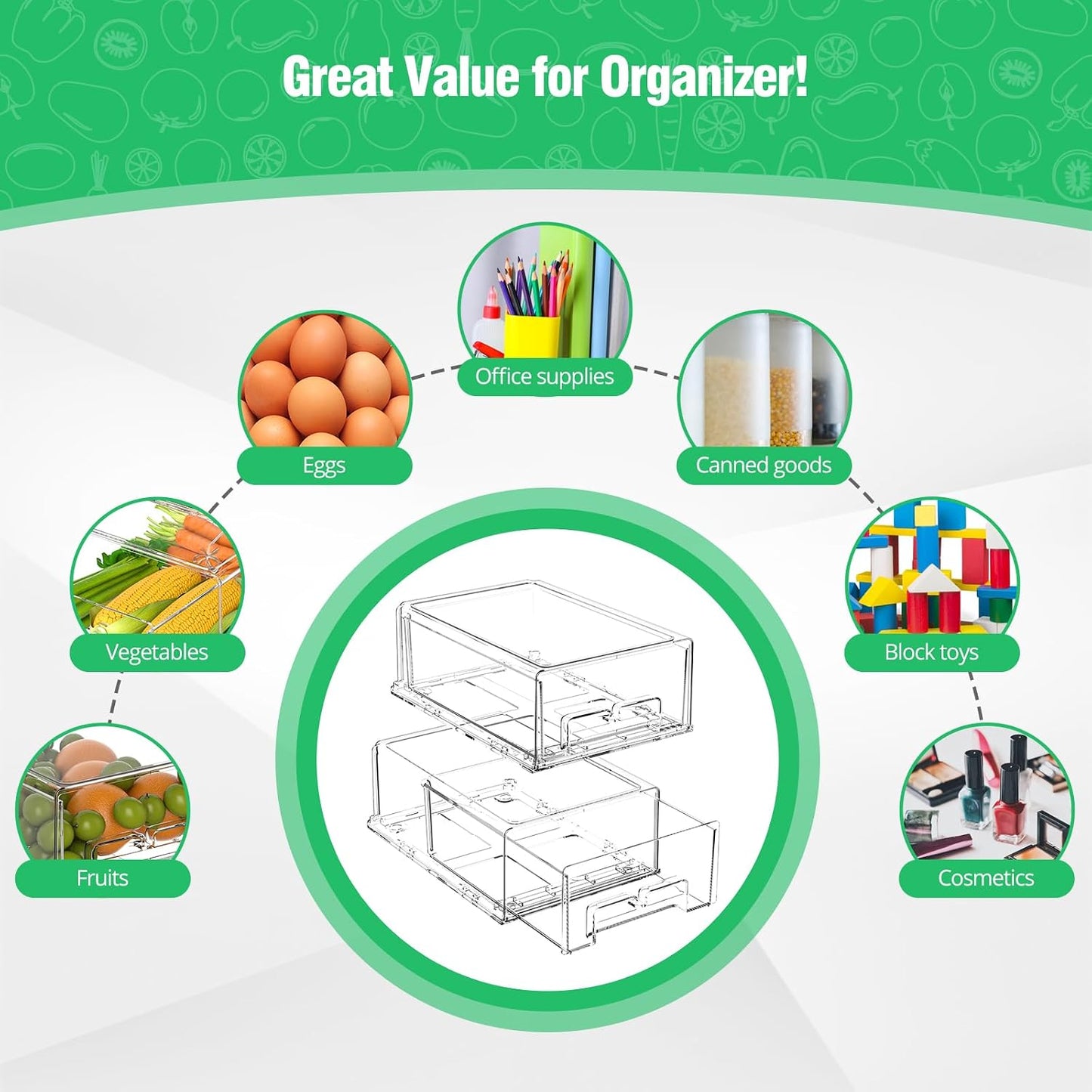 damynuo 16Pcs Fridge Organizer Bins, Clear Refrigerator Organizing Containers with Lids and Refrigerator Drawers, Stackable Food, Vegetable and Fruit Containers for Fridge Organizers and Storage