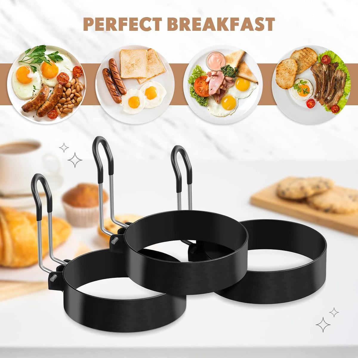 Yaomiao 12 Pcs Egg Rings for Griddle Nonstick Pancake Mold, 3 Inch