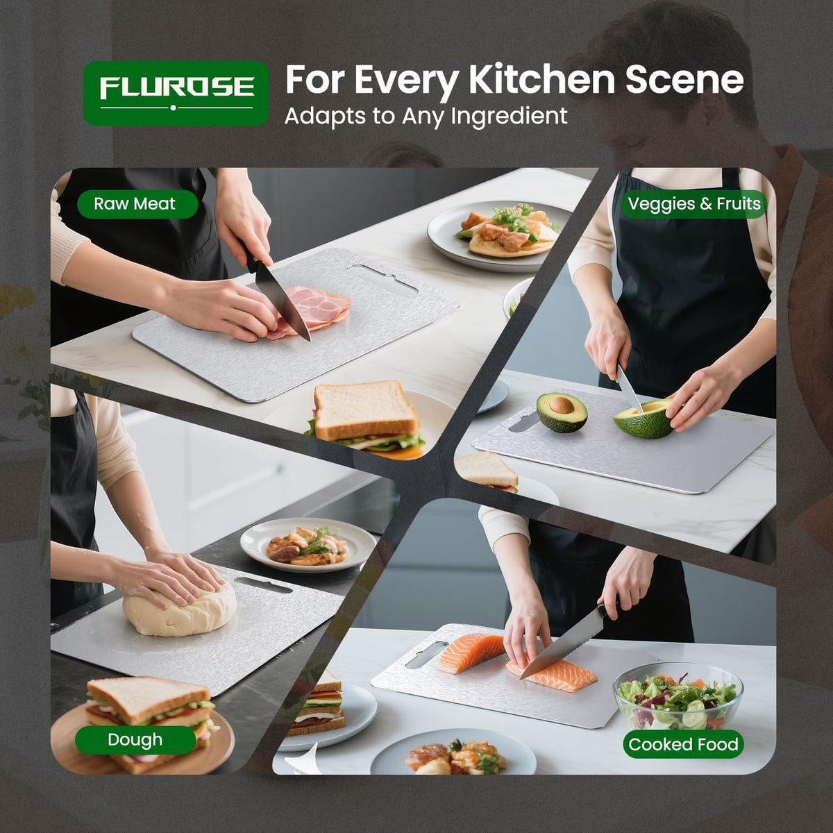 Titanium Cutting Board Set of 3 (S+M+L), 100% Pure Titanium Kitchen Cutting Boards, Double-Sided Chopping & Serving Board for Meat, Vegetables & Cheese, Lightweight, Durable & Dishwasher Safe