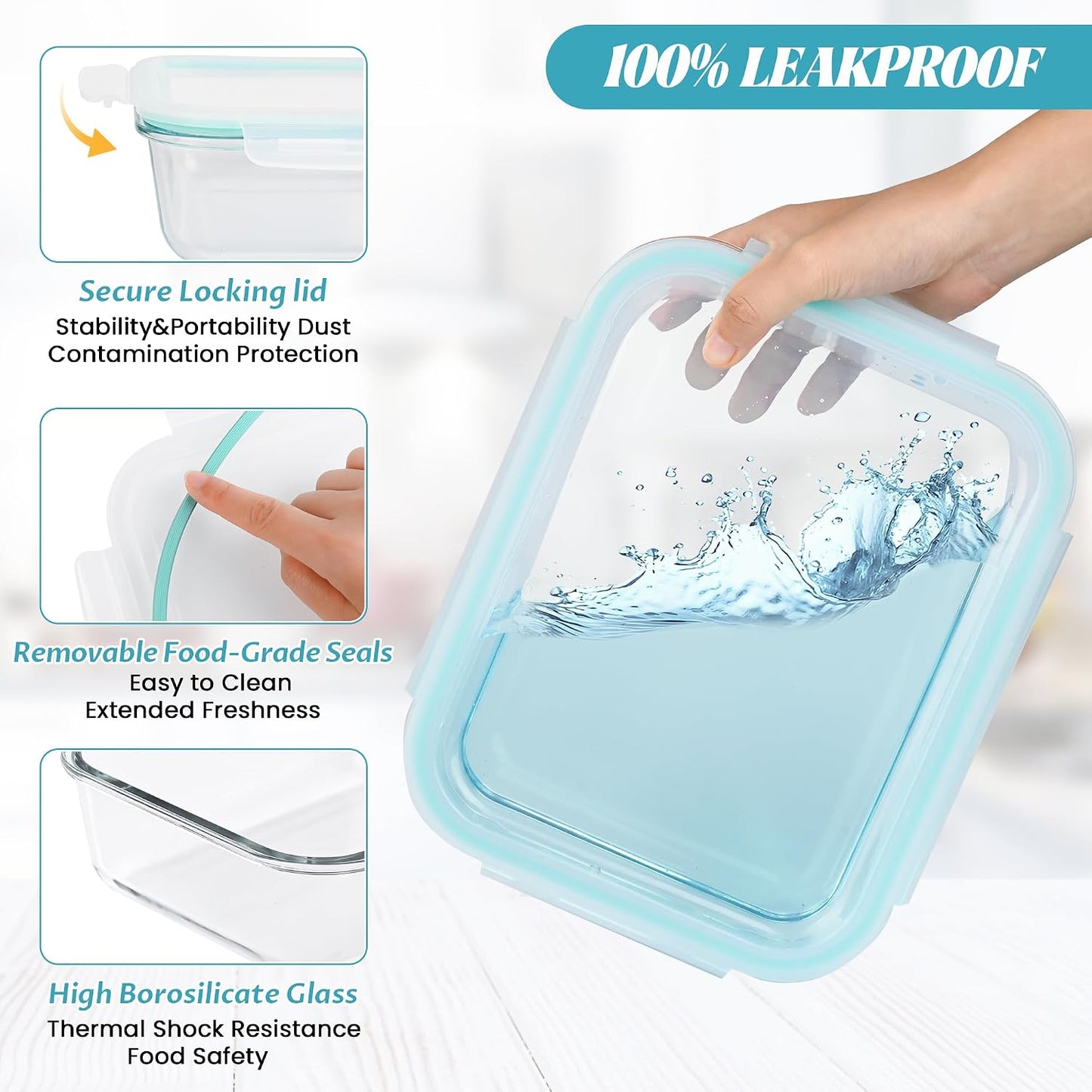2Pack 9.8 Cups/ 78 Oz Large Glass Food Storage Containers with Lids, Glass Meal Prep Containers with Airtight Lids - BPA Free, Leakproof, Ideal for Food Storing/Serving, Microwave/Oven Safe
