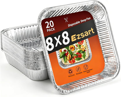 8x8 Aluminum Pans - 20 Pack Disposable Foil Pans, Heavy Duty Square Aluminum Baking & Roasting Trays for Meal Prep, Food Storage, Heating & Party Serving