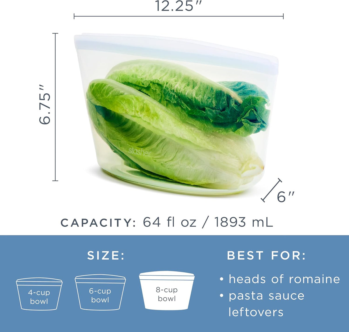 Stasher Premium Reusable Silicone Food Storage Bags, 2-Pack, Clear