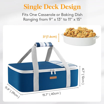 LUNCIA Insulated Single Decker Casserole Carrier, Lasagna Lugger Tote Keeps Food Hot or Cold, Thermal Lunch Bag for Potluck Parties, Picnic and Cookouts, Fits 9" x 13" Baking Dish, Black