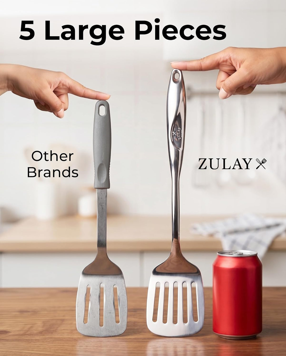 Zulay Kitchen Stainless Steel Serving Spoon - 11.5” Large Cooking & Serving Spoon with Ergonomic Handle - Durable, Rust-Resistant & Dishwasher Safe Kitchen Utensil for Cooking and Buffets