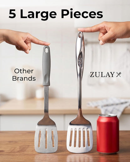 Zulay Kitchen Stainless Steel Serving Spoon - 11.5” Large Cooking & Serving Spoon with Ergonomic Handle - Durable, Rust-Resistant & Dishwasher Safe Kitchen Utensil for Cooking and Buffets
