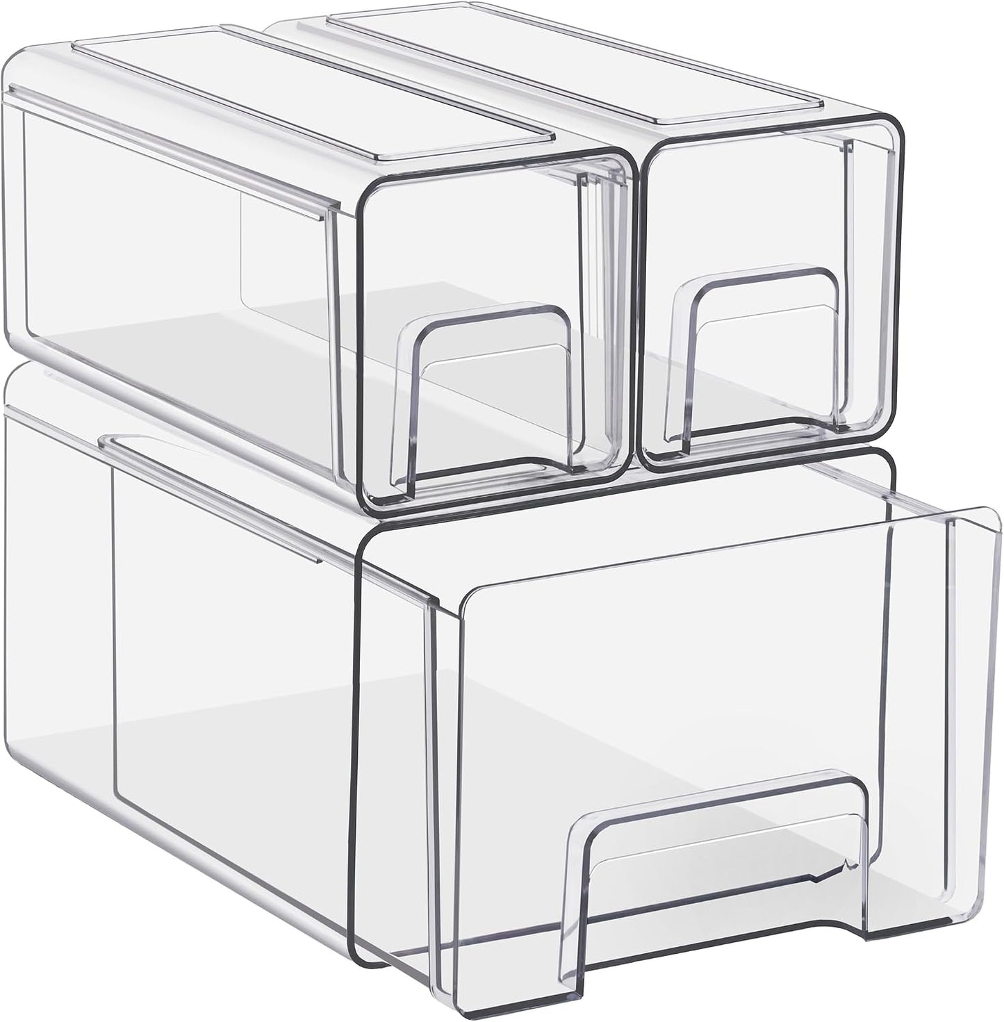Sorbus Clear Stackable Storage Drawers, 4-Piece Set 1 Large, 1 Medium & 2 Small Pull-Out Plastic Organizer Bins with Handles for Bathroom, Closet, Pantry, Cabinet & Medicine Storage
