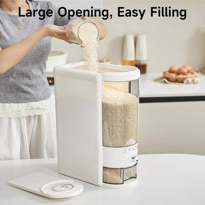 UFORU Rice Dispenser, Rice Storage Container with Measuring Cup for Kitchen Pantry Household, Dry Food Storage Containers Airtight, Sealed Moisture Proof, Cream White 11 Lbs