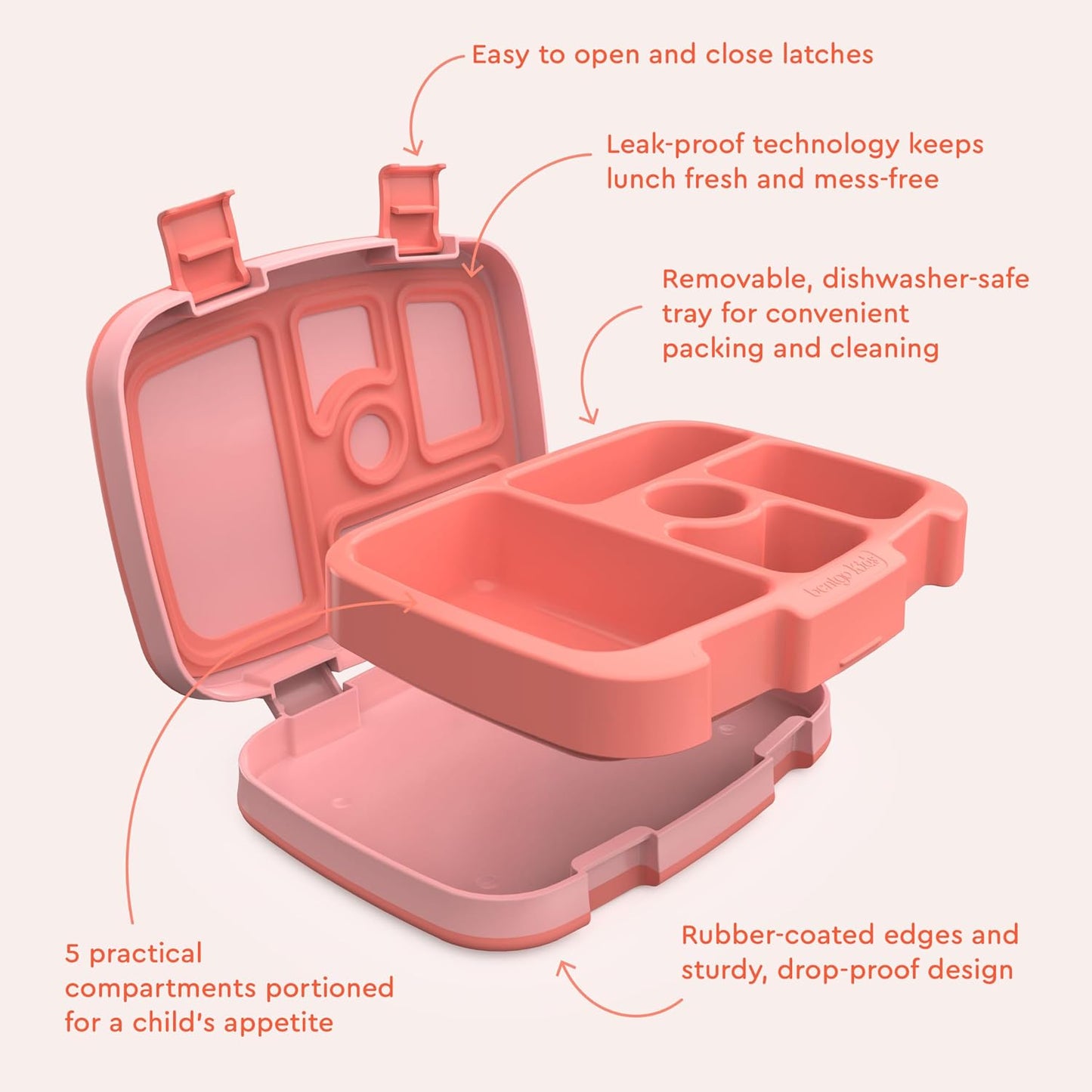Bentgo Kids Bento-Style 5-Compartment Leak-Proof Lunch Box - Ideal Portion Sizes for Ages 3 to 7 - Durable, Drop-Proof, Dishwasher Safe, PFAS & BPA-Free & Made with Food-Safe Materials (Purple)