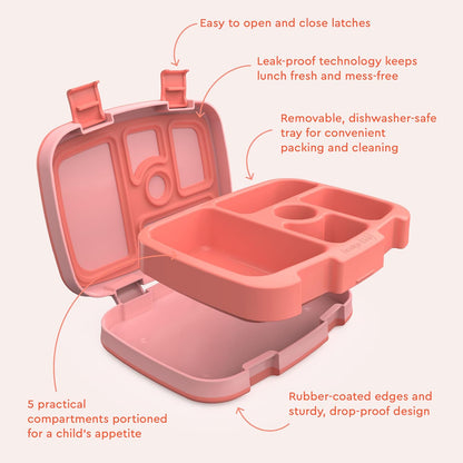 Bentgo Kids Bento-Style 5-Compartment Leak-Proof Lunch Box - Ideal Portion Sizes for Ages 3 to 7 - Durable, Drop-Proof, Dishwasher Safe, PFAS & BPA-Free & Made with Food-Safe Materials (Purple)
