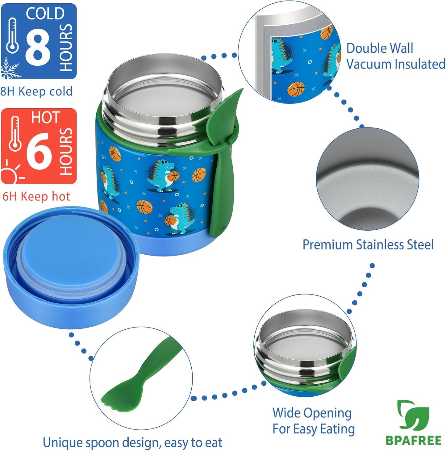 Bento Lunch Box Set for Kids with 10oz Soup Thermo, Leak-Proof Lunch Containers with 4 Compartment, Kids Thermo Hot Food Jar and Insulated Lunch Bag for Kid to School,BPA-Free(Dragon)
