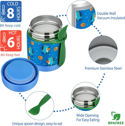 Bento Lunch Box Set for Kids with 10oz Soup Thermo, Leak-Proof Lunch Containers with 4 Compartment, Kids Thermo Hot Food Jar and Insulated Lunch Bag for Kid to School,BPA-Free(Dragon)
