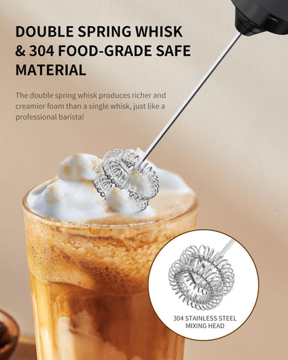 CIRCLE JOY Rechargeable Milk Frother Handheld, Dual Coil Whisk Head Electric Coffee Frother, Portable Hand Frother Wand Drink Mixer for Matcha Lattes Cappuccino, Kitchen Gifts, Black