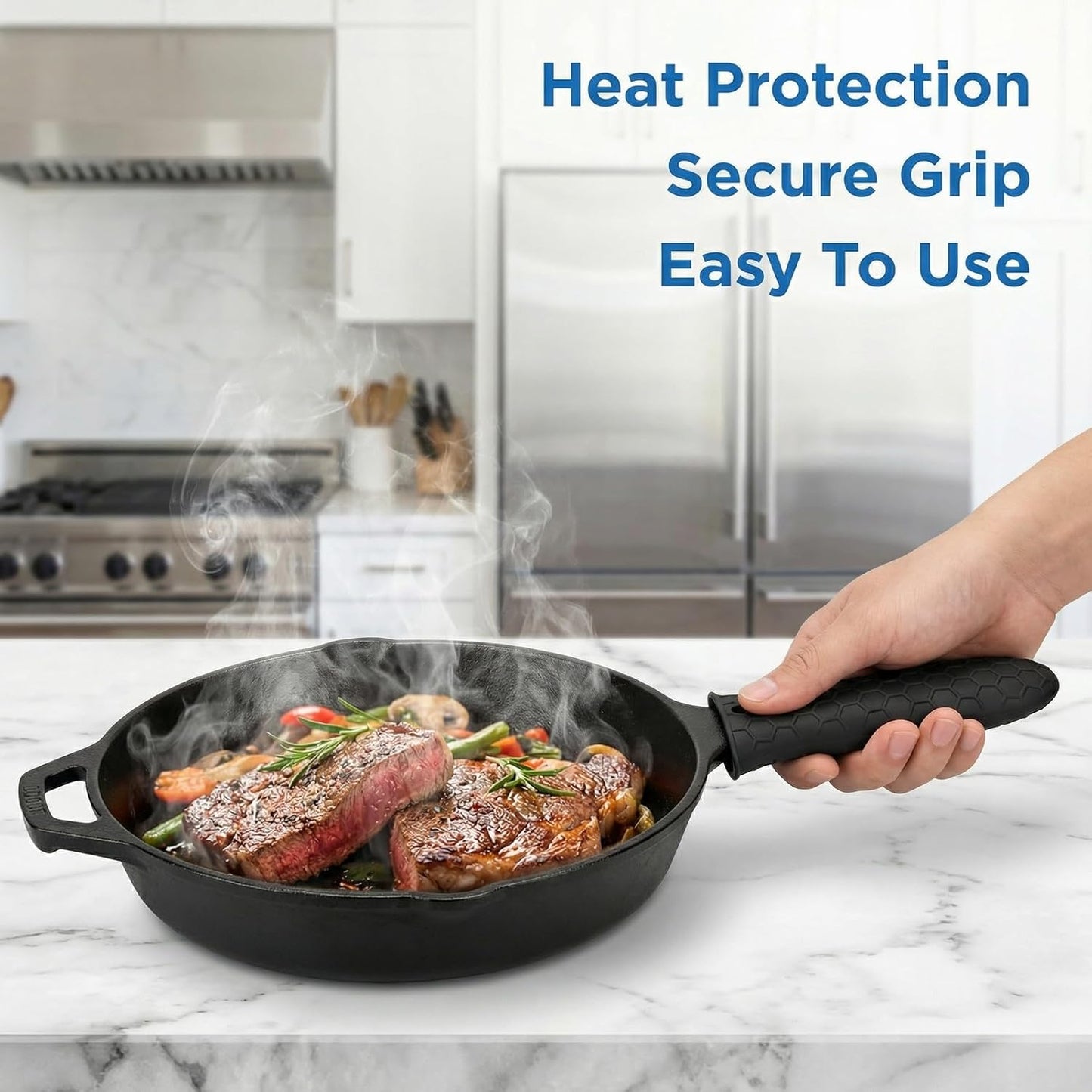 2-Pack Premium Silicone Handle Covers for Cast Iron Skillets, Maximum Heat Protection Non-Slip Pot Holder Sleeves with Anti-Slip Design for Frying Pans, Cookware (Blue)