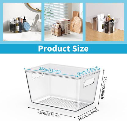 Clear Plastic Storage Bins, 4-Pack Stackable Pantry Organizers and Storage Containers for Kitchen, Fridge, Cabinet and Closet Organization - Home Essentials