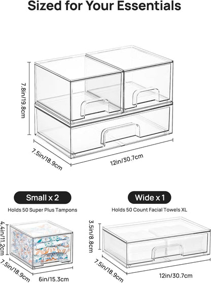 Vtopmart Stackable Storage Drawers Set of 5, Clear Plastic Organizer Bins for Baby Bottle, Beauty Supplies Storage, Ideal for Kichen Countertop, Vanity, Bathroom, Cabinet, Pantry Organization