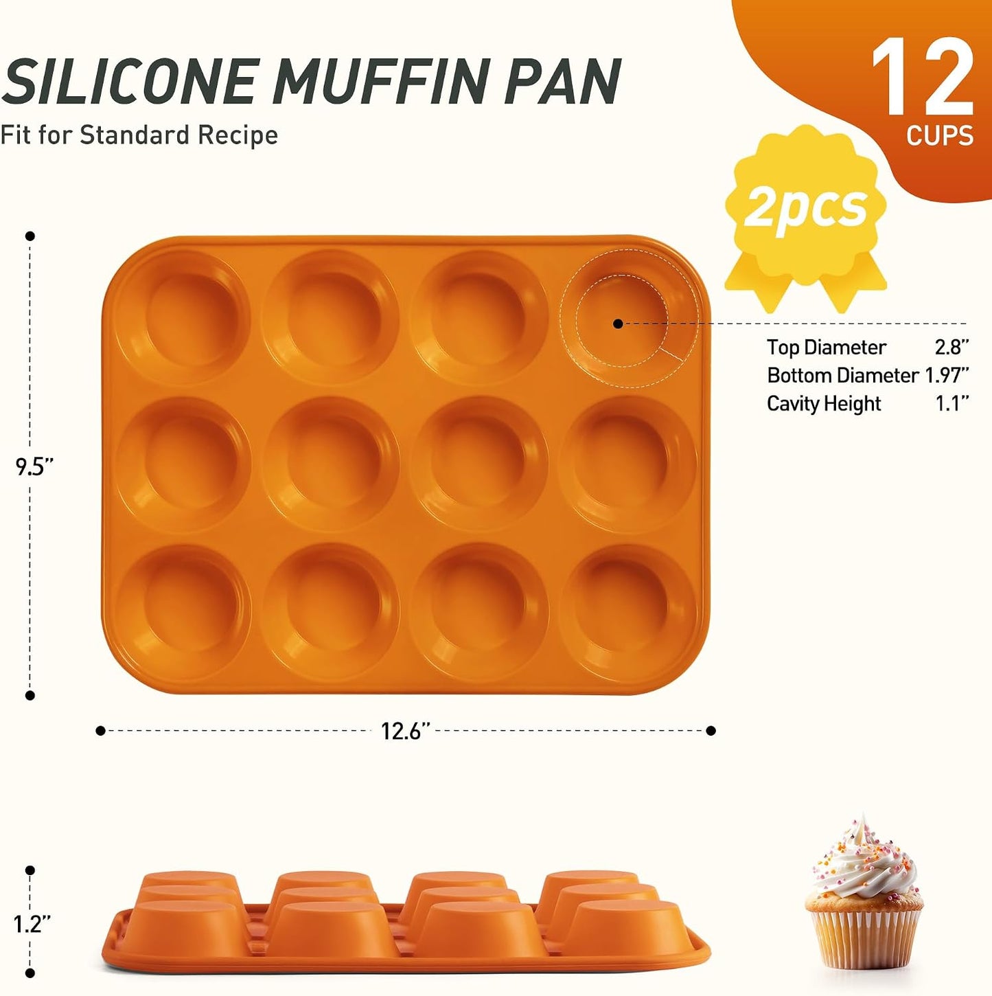 2 Pack 12 Cups Silicone Muffin Pan with Metal Reinforced Frame Regular Size Silicone Molds Cupcake Cake Baking Pans Cookie Baking Chocoflan Cupcake Mold Nonstick Muffin Tin Home Baking Supplies