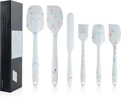 Shebaking Silicone Spatula Set 6 Piece Heat Resistant Rubber Spatulas Set for Baking Cooking and Mixing Kitchen Utensils Seamless One Piece Spatula with Stainless Steel Core Nonstick Dishwasher Safe