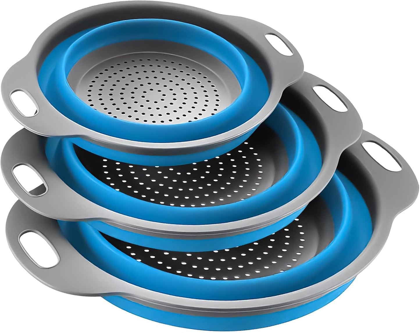 Collapsible Colander Set of 3, Space-Saving Foldable Strainer for Kitchen