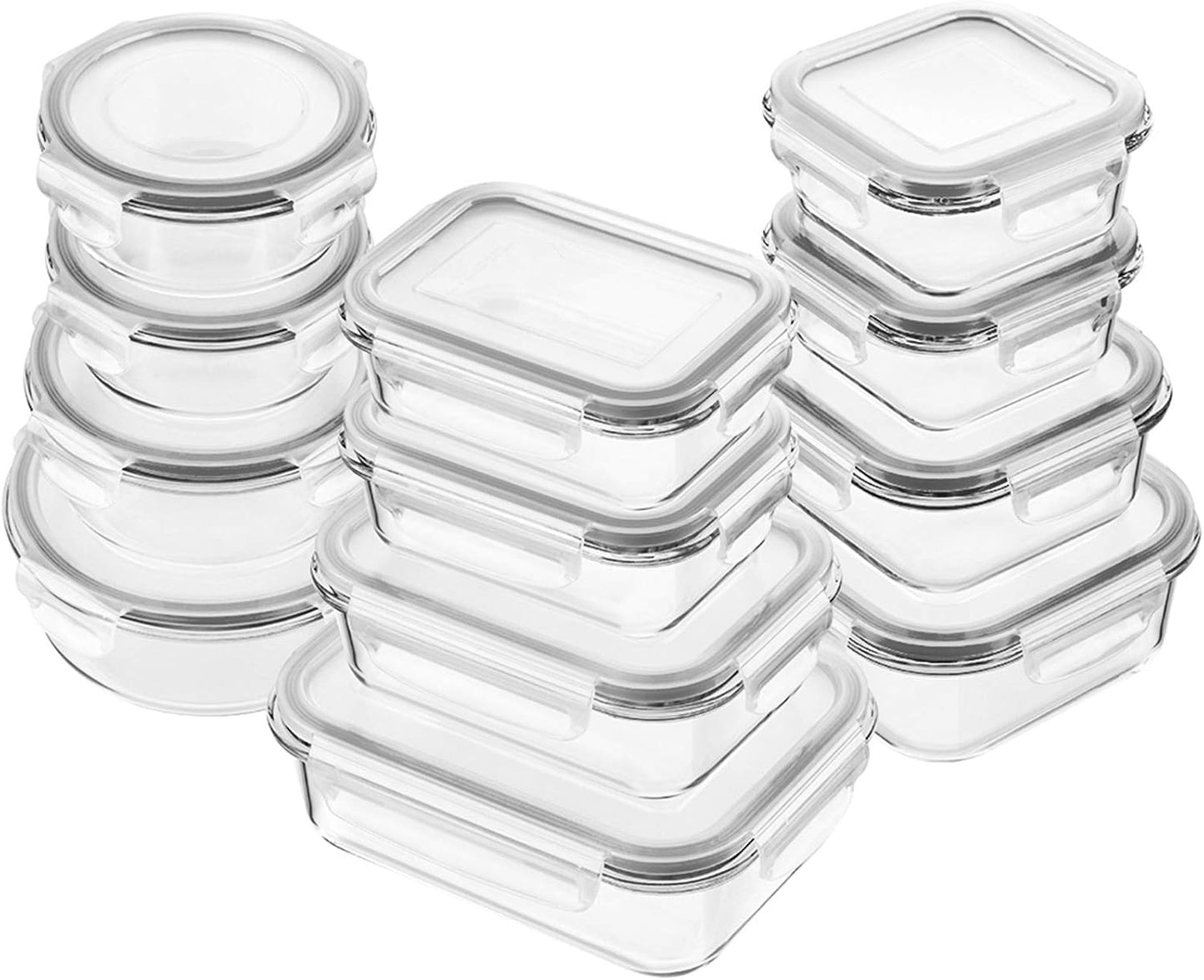 Bayco Glass Food Storage Containers with Lids, [24 Piece] Meal Prep, Airtight Bento Boxes, Leak Proof (12 lids & 12 Containers) - Blue