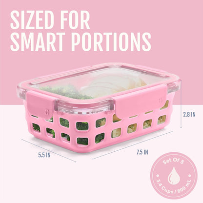 Ello Duraglass 3.4 Cup Meal Prep 10Pc,Set,Glass Food Storage Container with Silicone Sleeve and Airtight BPA-Free Plastic Lids,Dishwasher,Microwave & Freezer Safe,Evening Orchard,5 Count (Pack of 2)